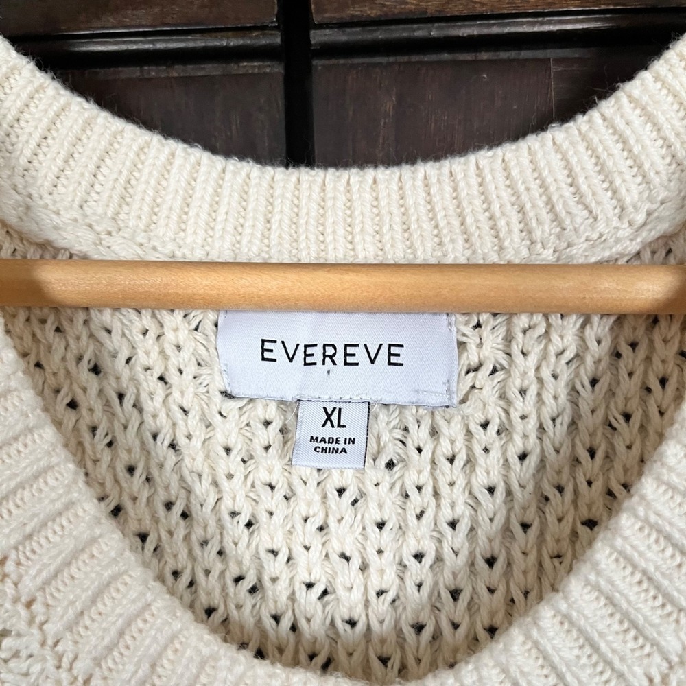 EVEREVE Sweater Vest Womens Sz XL Navy Ivory Striped Open Knit Classic Work - Picture 3 of 6